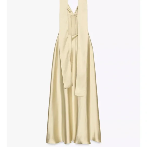 Zara butter yellow SATIN EFFECT FOULARD DRESS - Picture 7 of 14